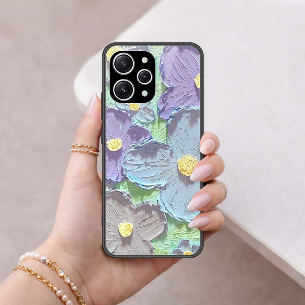 Xiaomi Redmi 12 Cover - Floral Series 3 - HQ Ultra Shine Premium Infinity Glass Soft Silicon Borders Case