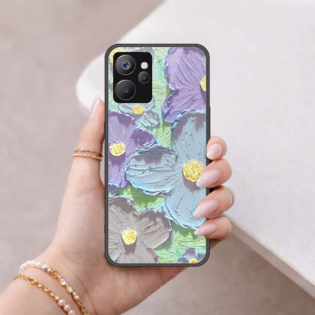 Realme 10T Cover - Floral Series 3 - HQ Ultra Shine Premium Infinity Glass Soft Silicon Borders Case