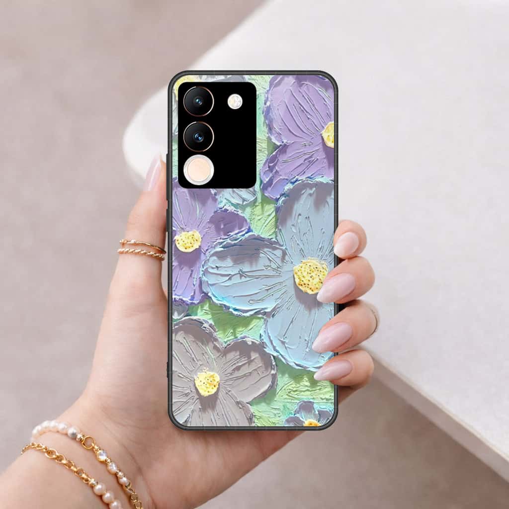 Vivo V29e Cover - Floral Series 3 - HQ Ultra Shine Premium Infinity Glass Soft Silicon Borders Case
