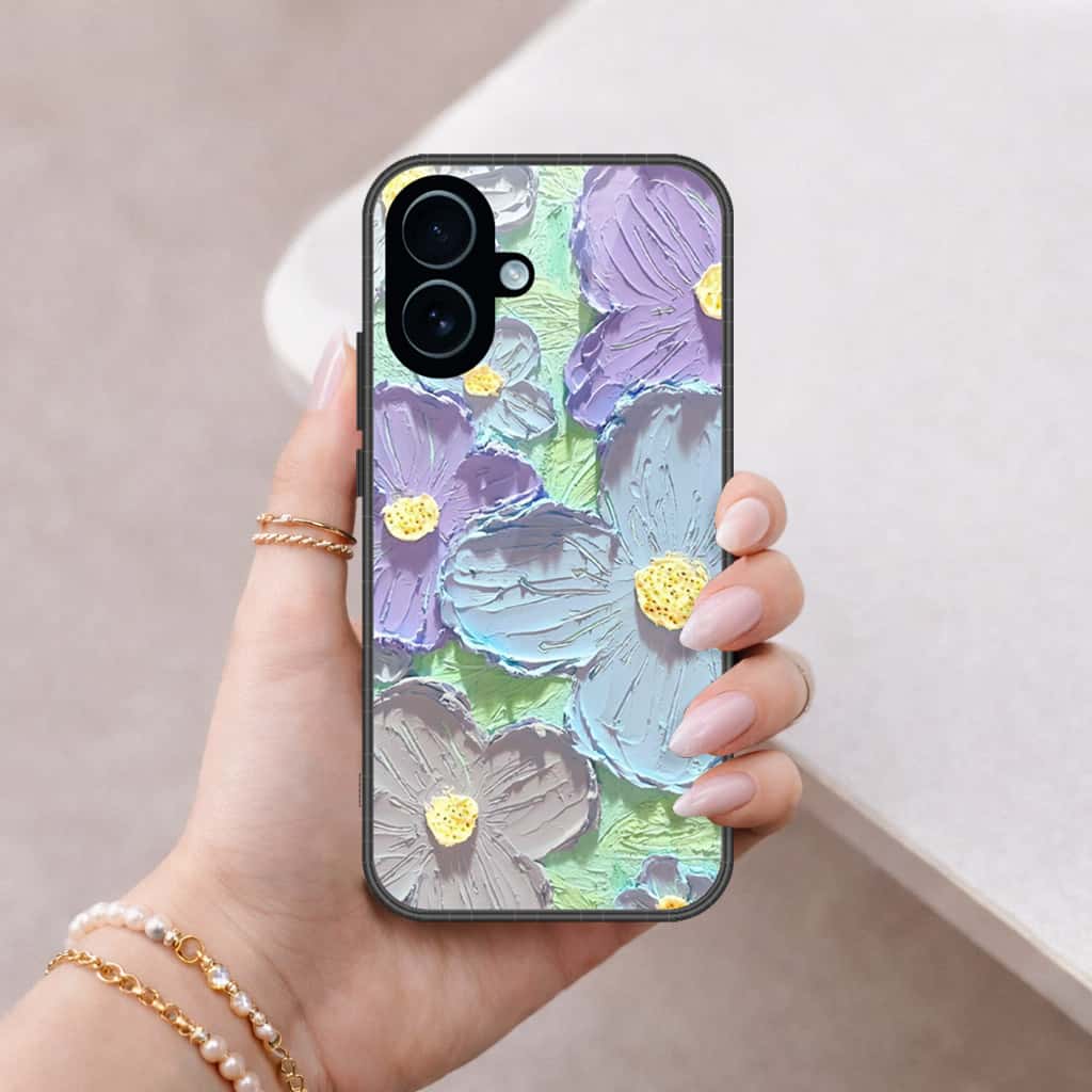 iPhone 18 - Floral Series 3 - HQ Ultra Shine Premium Infinity Glass Soft Silicon Borders Case