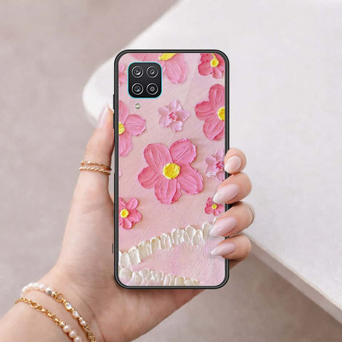 Samsung Galaxy A12 Cover - Floral Series 3 - HQ Ultra Shine Premium Infinity Glass Soft Silicon Borders Case