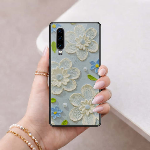 Huawei P30 Cover - Floral Series 3 - HQ Ultra Shine Premium Infinity Glass Soft Silicon Borders Case