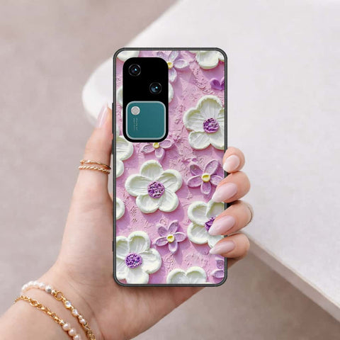 Vivo V30 Cover - Floral Series 3 - HQ Ultra Shine Premium Infinity Glass Soft Silicon Borders Case