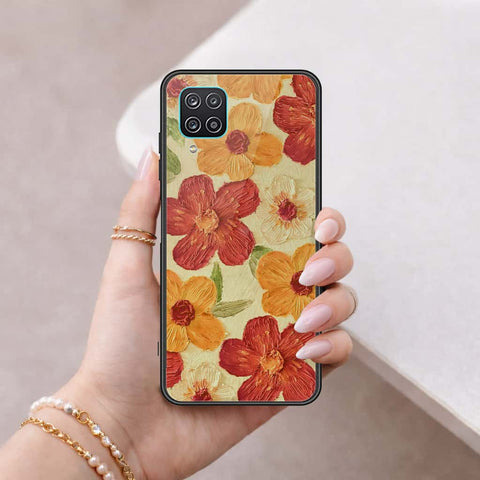 Samsung Galaxy A12 Cover - Floral Series 3 - HQ Ultra Shine Premium Infinity Glass Soft Silicon Borders Case