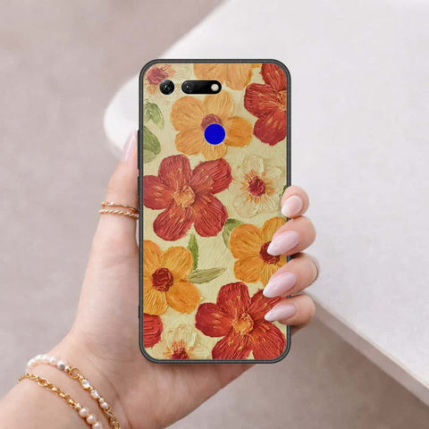 Huawei Honor View 20 Cover - Floral Series 3 - HQ Ultra Shine Premium Infinity Glass Soft Silicon Borders Case