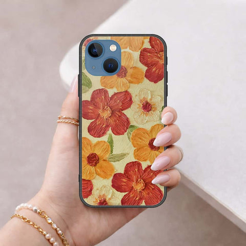 iPhone 13 Cover - Floral Series 3 - HQ Ultra Shine Premium Infinity Glass Soft Silicon Borders Case