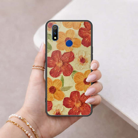 Realme 3 Cover - Floral Series 3 - HQ Ultra Shine Premium Infinity Glass Soft Silicon Borders Case