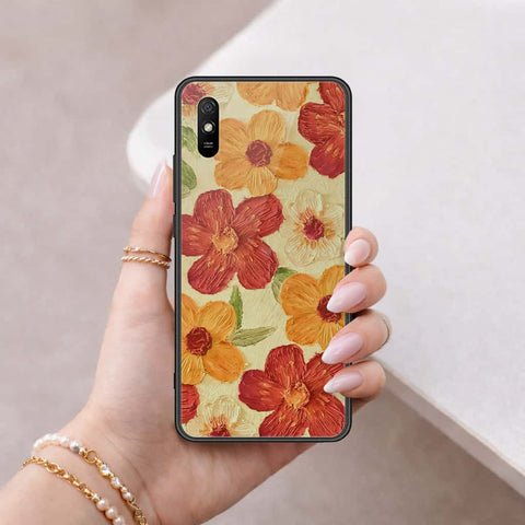 Xiaomi Redmi 9A Cover - Floral Series 3 - HQ Ultra Shine Premium Infinity Glass Soft Silicon Borders Case