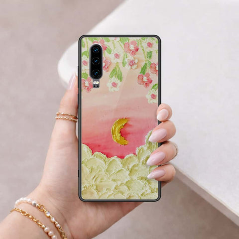 Huawei P30 Cover - Floral Series 3 - HQ Ultra Shine Premium Infinity Glass Soft Silicon Borders Case