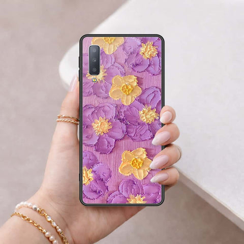 Samsung Galaxy A7 2018 Cover - Floral Series 3 - HQ Ultra Shine Premium Infinity Glass Soft Silicon Borders Case