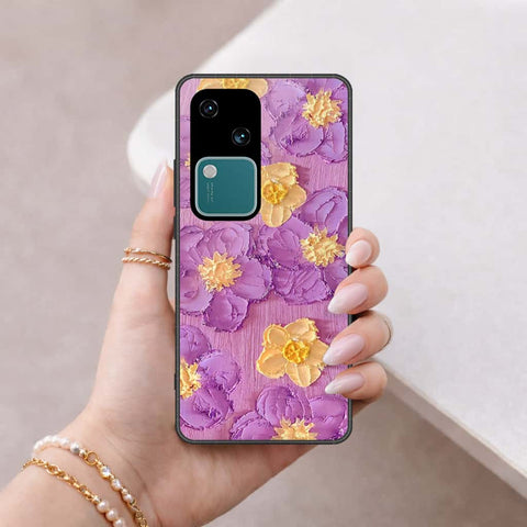 Vivo V30 Cover - Floral Series 3 - HQ Ultra Shine Premium Infinity Glass Soft Silicon Borders Case