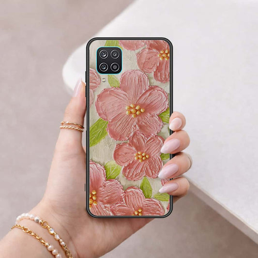 Samsung Galaxy A12 Cover - Floral Series 4 - HQ Ultra Shine Premium Infinity Glass Soft Silicon Borders Case