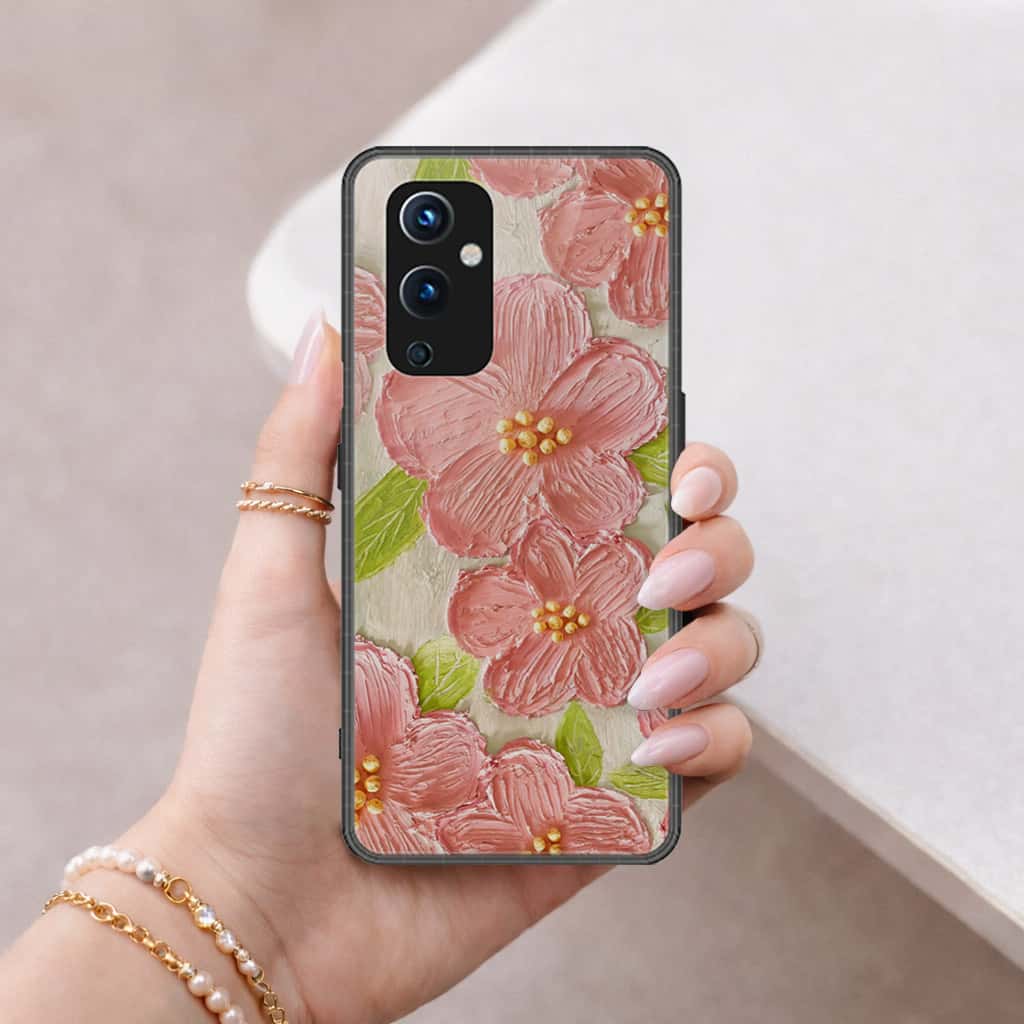 OnePlus 9 Cover - Floral Series 4 - HQ Ultra Shine Premium Infinity Glass Soft Silicon Borders Case