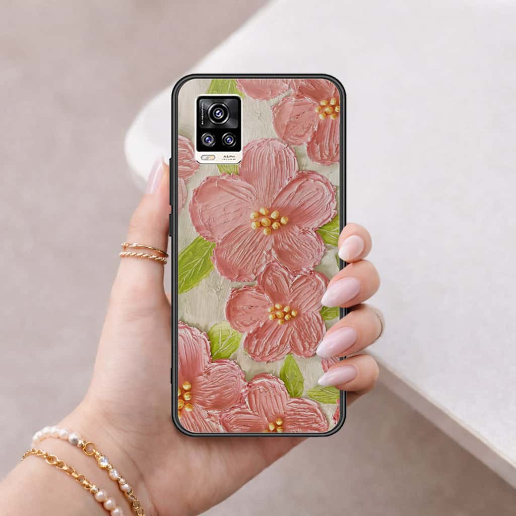Vivo V20 Cover - Floral Series 4 - HQ Ultra Shine Premium Infinity Glass Soft Silicon Borders Case