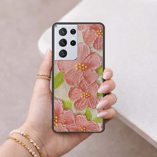 Samsung Galaxy S21 Ultra 5G Cover - Floral Series 4 - HQ Ultra Shine Premium Infinity Glass Soft Silicon Borders Case