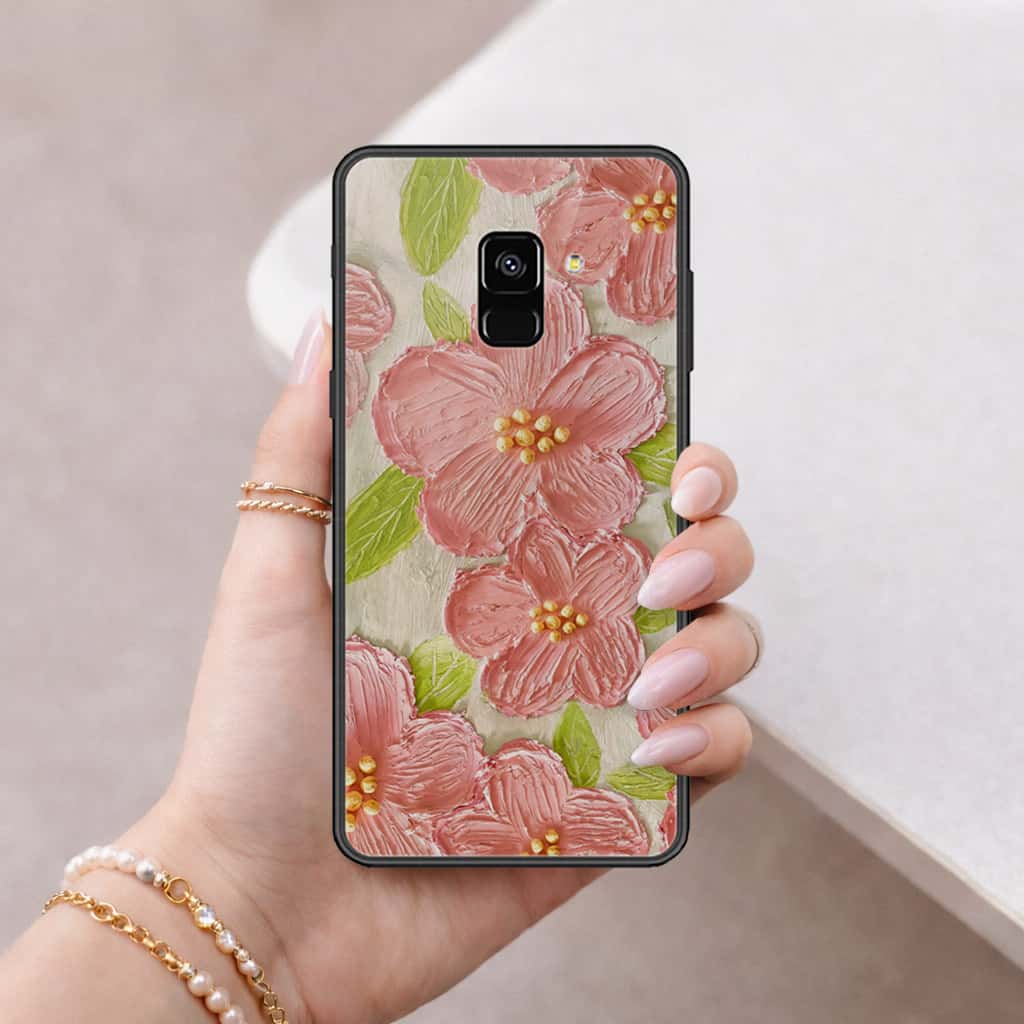 Samsung Galaxy A8 2018 Cover - Floral Series 4 - HQ Ultra Shine Premium Infinity Glass Soft Silicon Borders Case