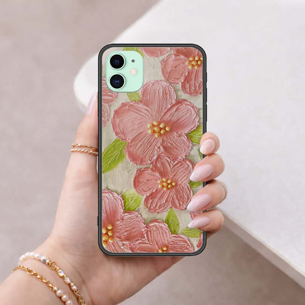 iPhone 11 - Floral Series 4 - HQ Ultra Shine Premium Infinity Glass Soft Silicon Borders Case