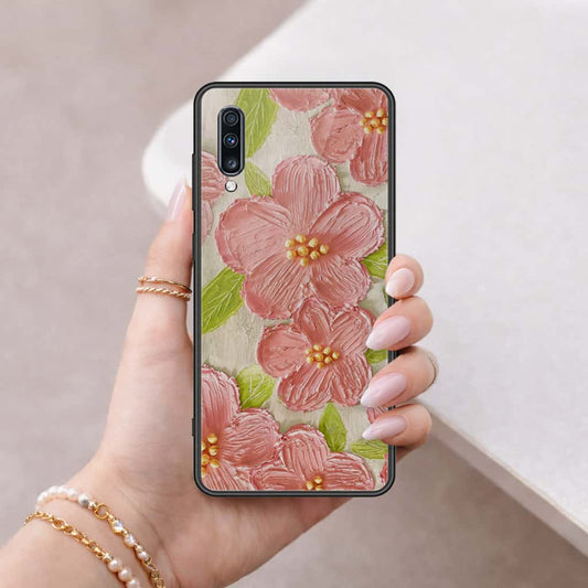 Samsung Galaxy A70 Cover - Floral Series 4 - HQ Ultra Shine Premium Infinity Glass Soft Silicon Borders Case