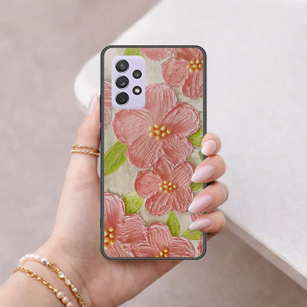 Samsung Galaxy A72 Cover - Floral Series 4 - HQ Ultra Shine Premium Infinity Glass Soft Silicon Borders Case