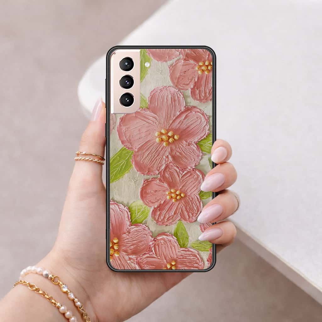 Samsung Galaxy S22 5G Cover - Floral Series 4 - HQ Ultra Shine Premium Infinity Glass Soft Silicon Borders Case