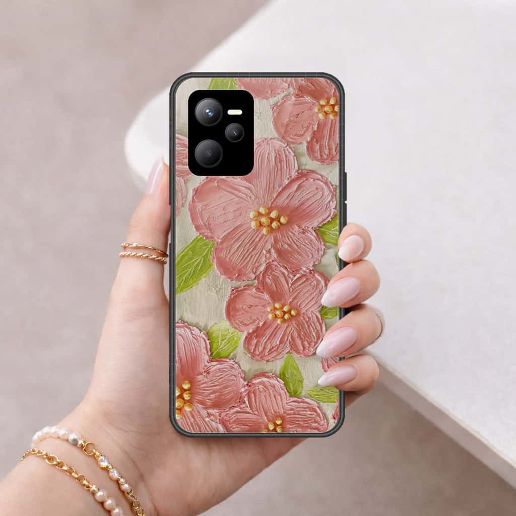 Realme V25 Cover - Floral Series 4 - HQ Ultra Shine Premium Infinity Glass Soft Silicon Borders Case