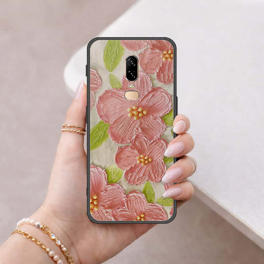 OnePlus 6 Cover - Floral Series 4 - HQ Ultra Shine Premium Infinity Glass Soft Silicon Borders Case