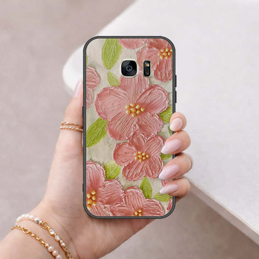 Samsung Galaxy S7 Cover - Floral Series 4 - HQ Ultra Shine Premium Infinity Glass Soft Silicon Borders Case