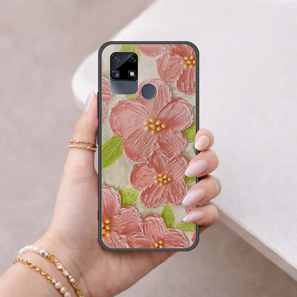 Realme Narzo 30 Cover - Floral Series 4 - HQ Ultra Shine Premium Infinity Glass Soft Silicon Borders Case