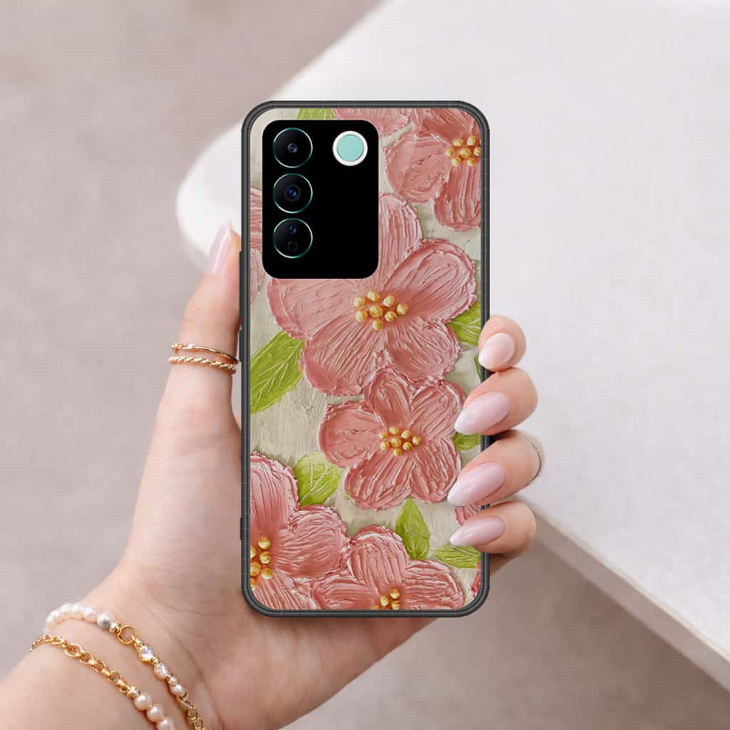 Vivo V27e Cover - Floral Series 4 - HQ Ultra Shine Premium Infinity Glass Soft Silicon Borders Case