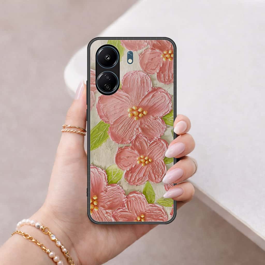 Xiaomi Redmi 13C Cover - Floral Series 4 - HQ Ultra Shine Premium Infinity Glass Soft Silicon Borders Case