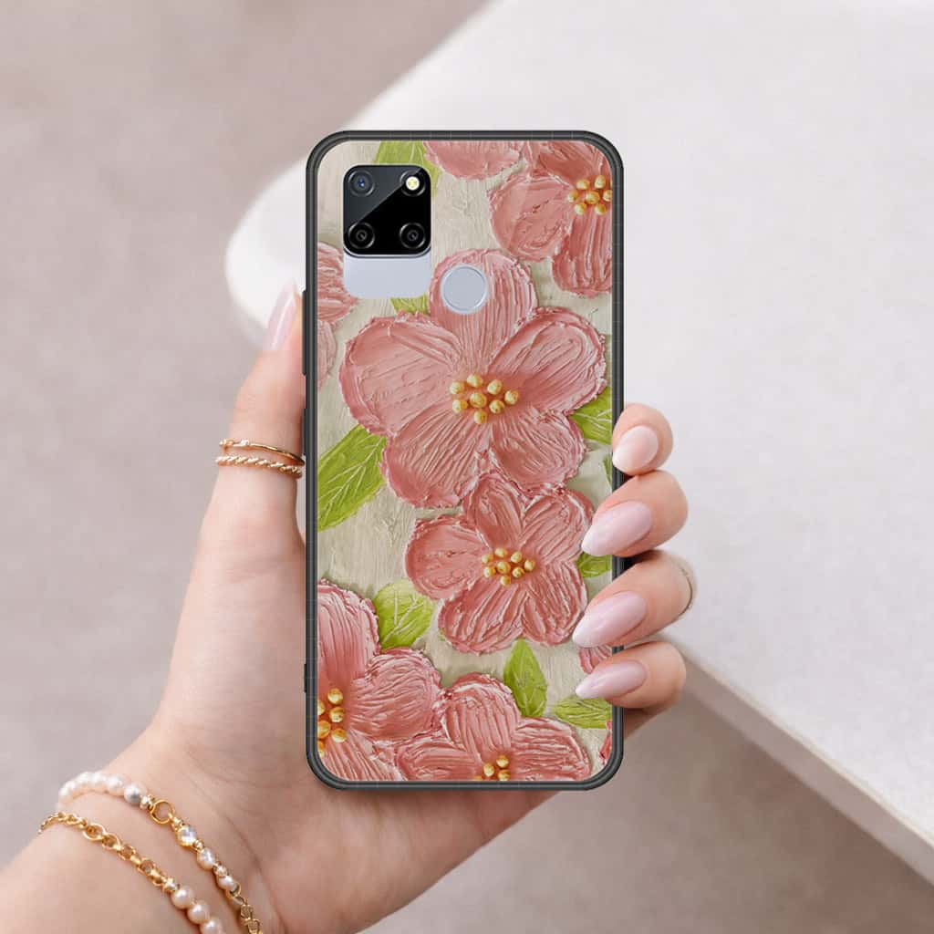 Realme C12 Cover - Floral Series 4 - HQ Ultra Shine Premium Infinity Glass Soft Silicon Borders Case