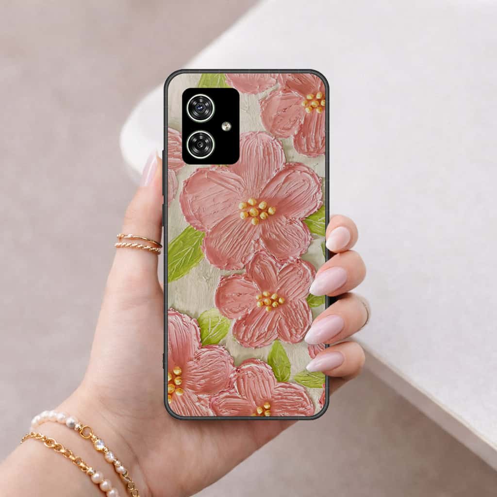 Motorola Moto G54 Cover - Floral Series 4 - HQ Ultra Shine Premium Infinity Glass Soft Silicon Borders Case