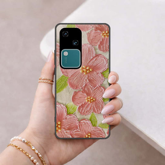 Vivo V30 Cover - Floral Series 4 - HQ Ultra Shine Premium Infinity Glass Soft Silicon Borders Case