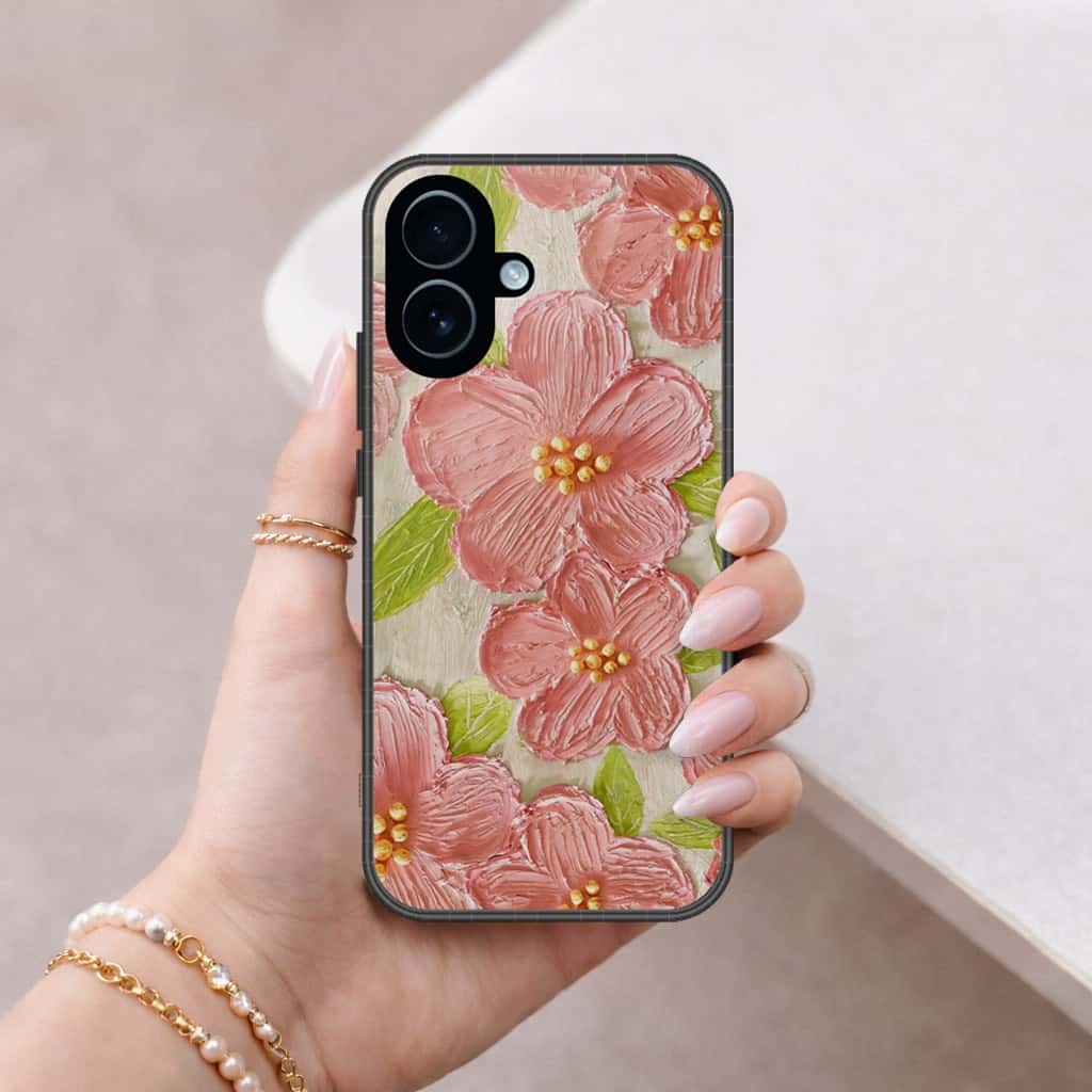 iPhone 17 - Floral Series 4 - HQ Ultra Shine Premium Infinity Glass Soft Silicon Borders Case