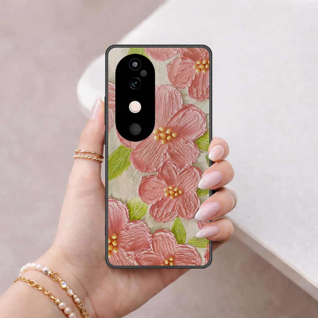 Vivo V40 Cover - Floral Series 4 - HQ Ultra Shine Premium Infinity Glass Soft Silicon Borders Case