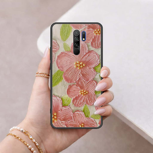 Xiaomi Redmi 9 Cover - Floral Series 4 - HQ Ultra Shine Premium Infinity Glass Soft Silicon Borders Case