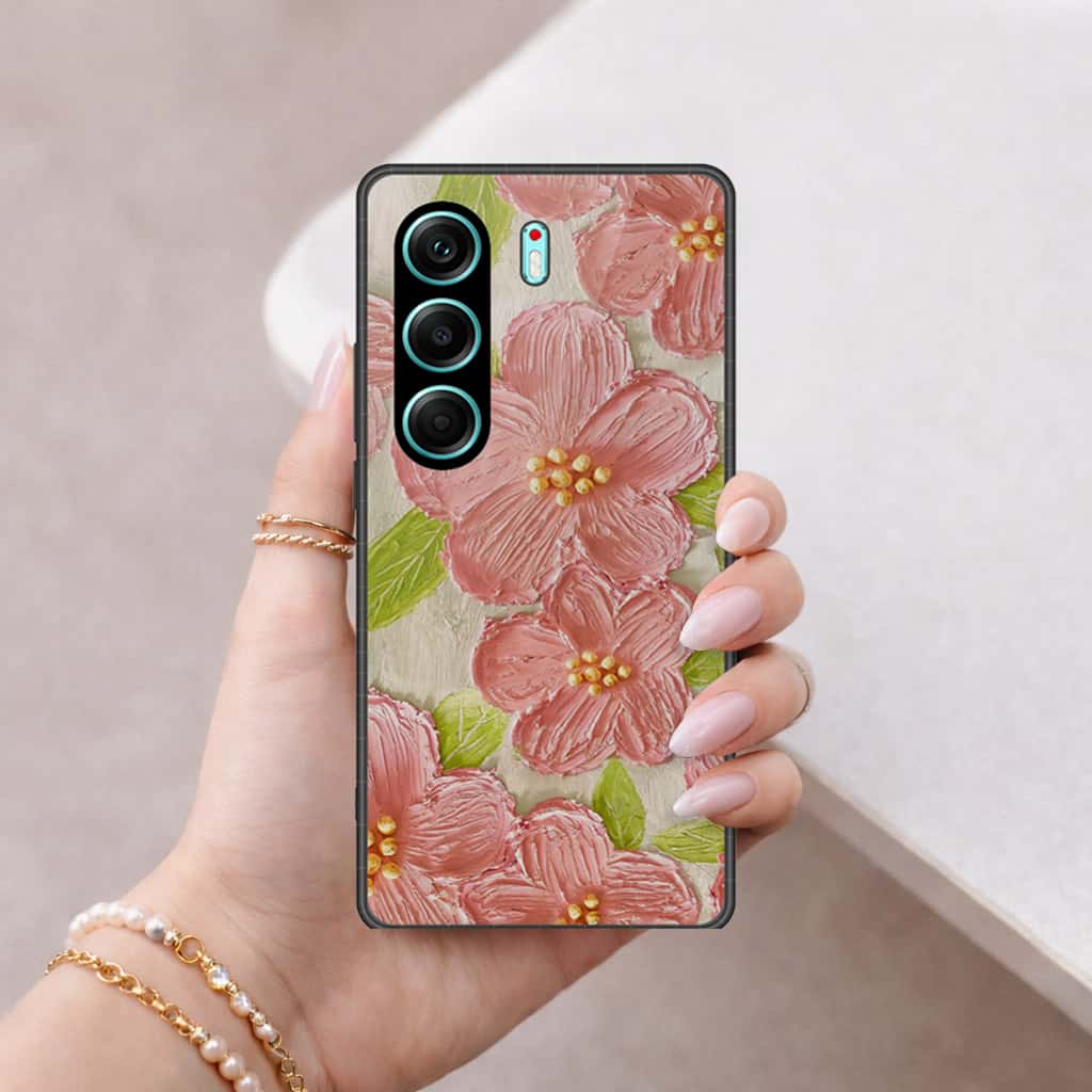 Tecno Camon 40 Pro Cover - Floral Series 4 - HQ Ultra Shine Premium Infinity Glass Soft Silicon Borders Case