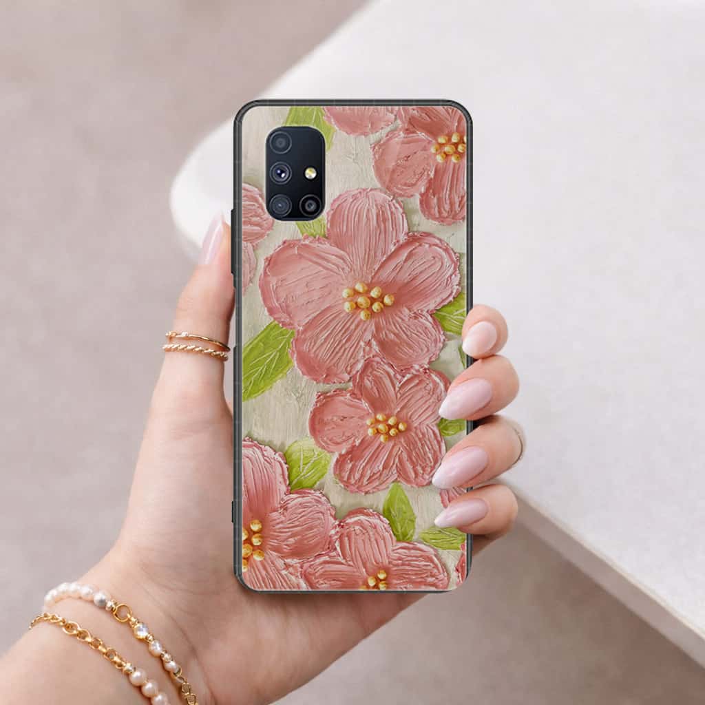 Samsung Galaxy M51 Cover - Floral Series 4 - HQ Ultra Shine Premium Infinity Glass Soft Silicon Borders Case