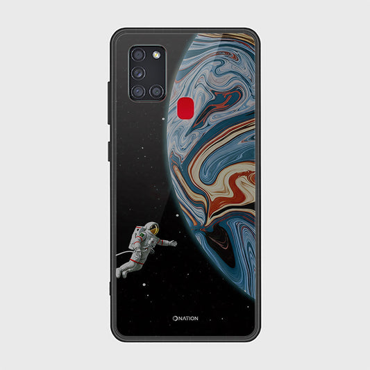 Samsung Galaxy A21s Cover - Cosmic Marble Astronaut Design - HQ Ultra Shine Premium Infinity Glass Soft Silicon Borders Case