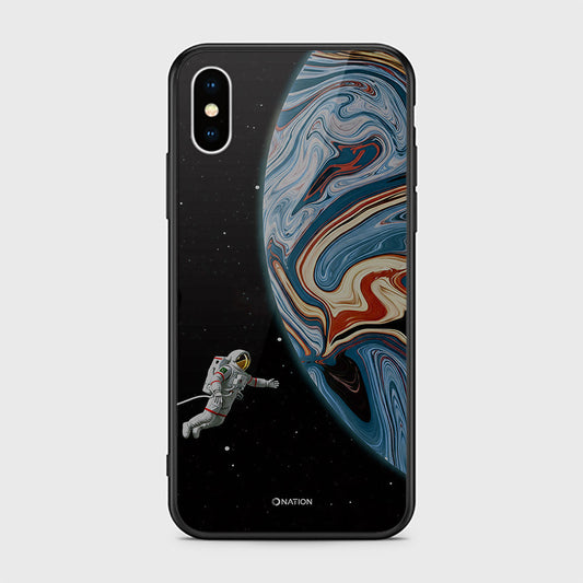iPhone XS / X Cover - Cosmic Marble Astronaut Design - HQ Ultra Shine Premium Infinity Glass Soft Silicon Borders Case