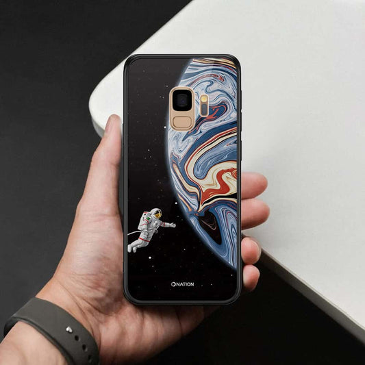 Samsung Galaxy S9 Cover - Cosmic Marble Astronaut Design - HQ Ultra Shine Premium Infinity Glass Soft Silicon Borders Case