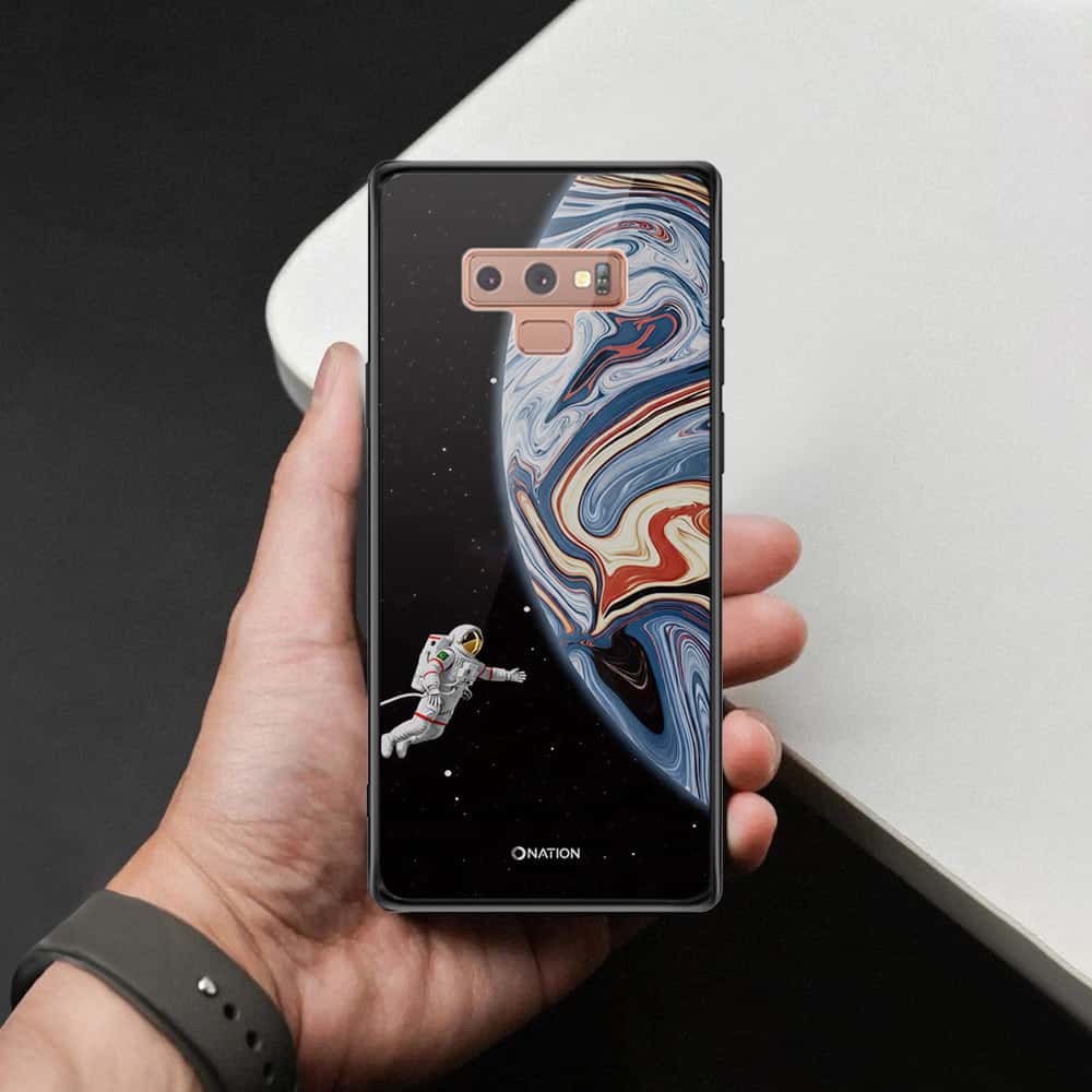 Samsung Galaxy Note 9 Cover - Cosmic Marble Astronaut Design - HQ Ultra Shine Premium Infinity Glass Soft Silicon Borders Case
