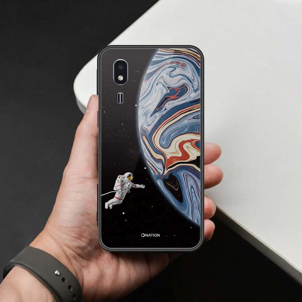 Samsung Galaxy A2 Core Cover - Cosmic Marble Astronaut Design - HQ Ultra Shine Premium Infinity Glass Soft Silicon Borders Case