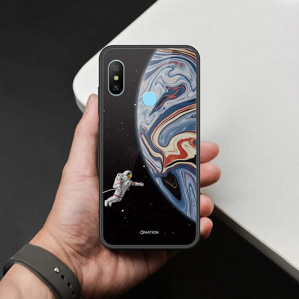 Mi 6X Cover - Cosmic Marble Astronaut Design - HQ Ultra Shine Premium Infinity Glass Soft Silicon Borders Case