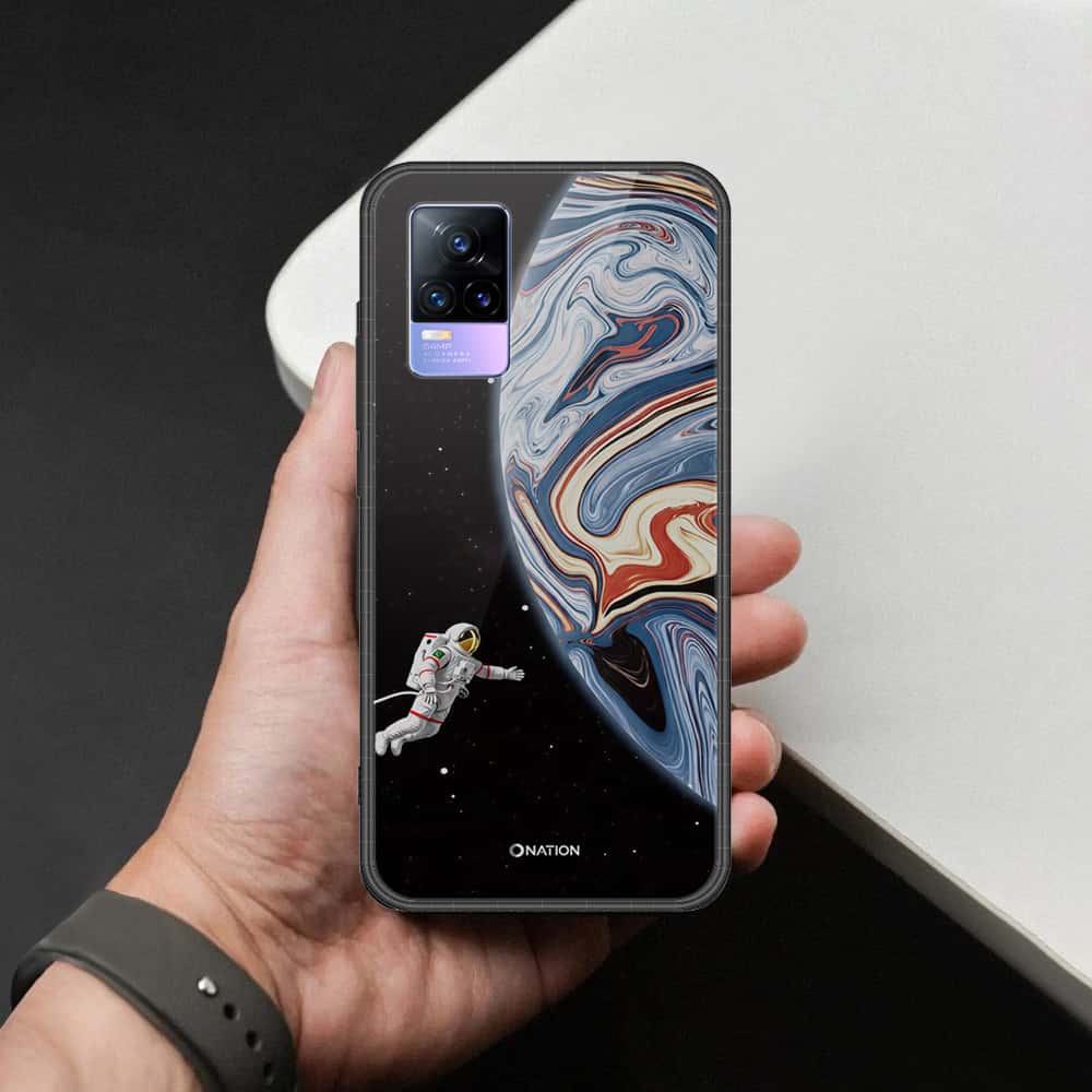Vivo Y73 Cover - Cosmic Marble Astronaut Design - HQ Ultra Shine Premium Infinity Glass Soft Silicon Borders Case