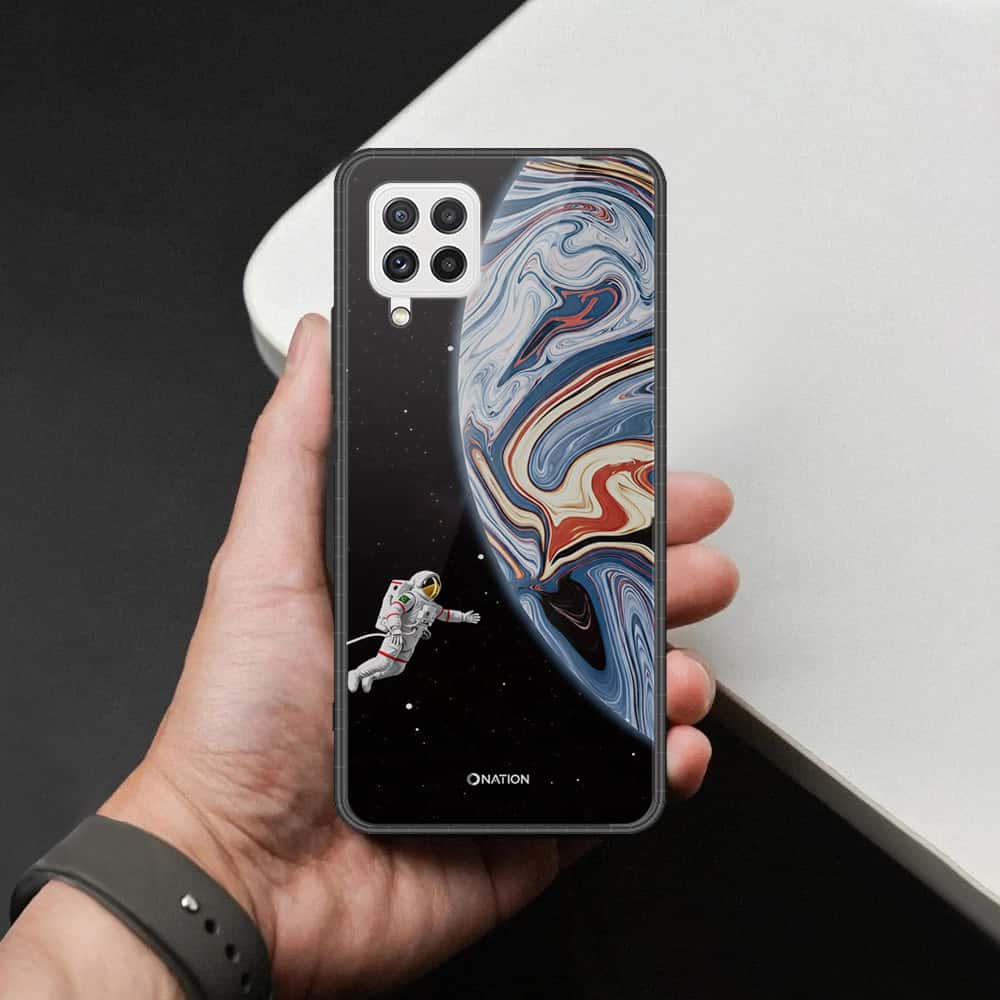 Samsung Galaxy M22 Cover - Cosmic Marble Astronaut Design - HQ Ultra Shine Premium Infinity Glass Soft Silicon Borders Case