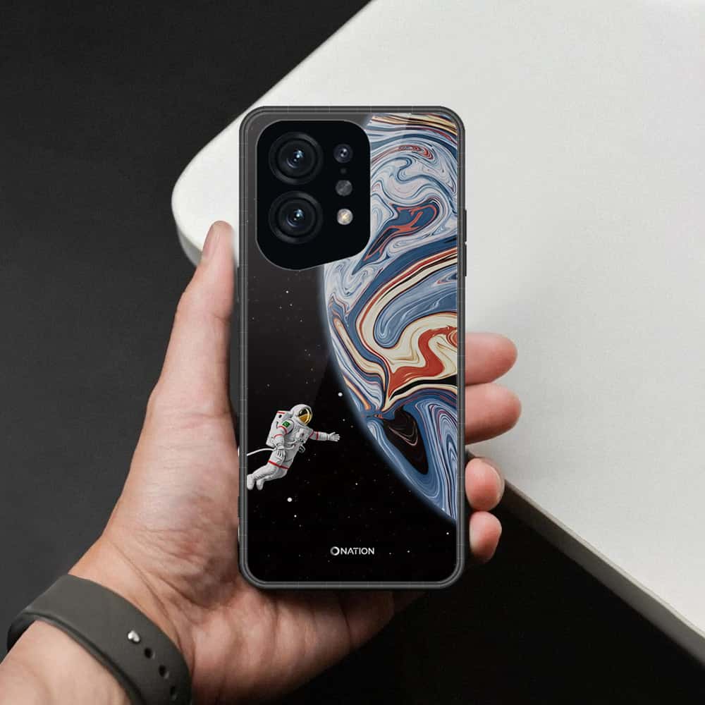 Oppo Find X5 Cover - Cosmic Marble Astronaut Design - HQ Ultra Shine Premium Infinity Glass Soft Silicon Borders Case