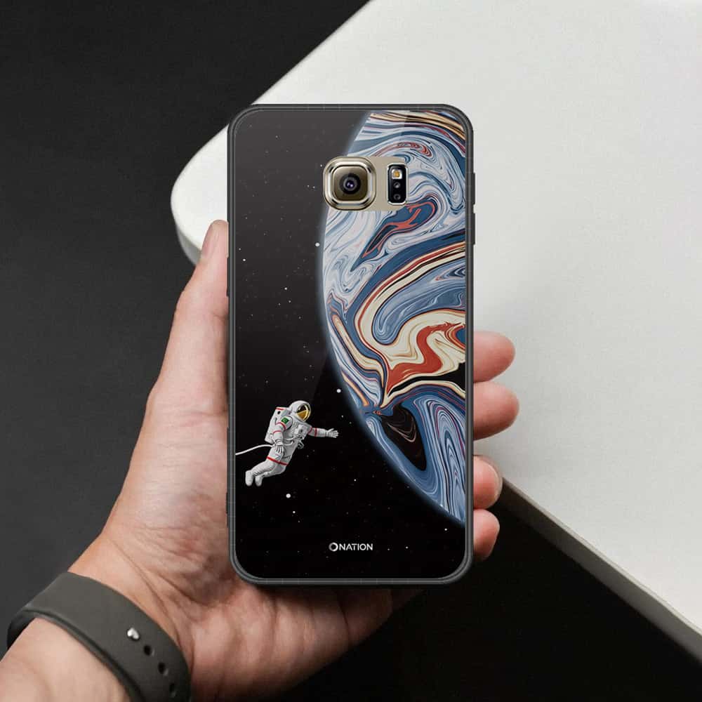 Samsung Galaxy S6 Cover - Cosmic Marble Astronaut Design - HQ Ultra Shine Premium Infinity Glass Soft Silicon Borders Case