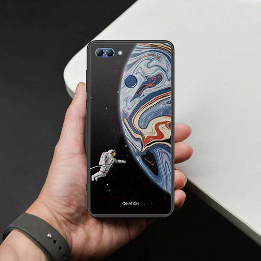 Huawei Y9 2018 Cover - Cosmic Marble Astronaut Design - HQ Ultra Shine Premium Infinity Glass Soft Silicon Borders Case