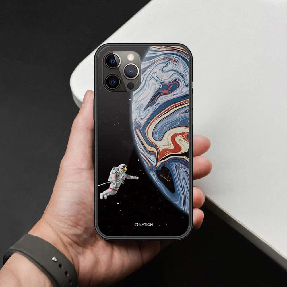 iPhone 12 Pro Max Cover - Cosmic Marble Astronaut Design - HQ Ultra Shine Premium Infinity Glass Soft Silicon Borders Case